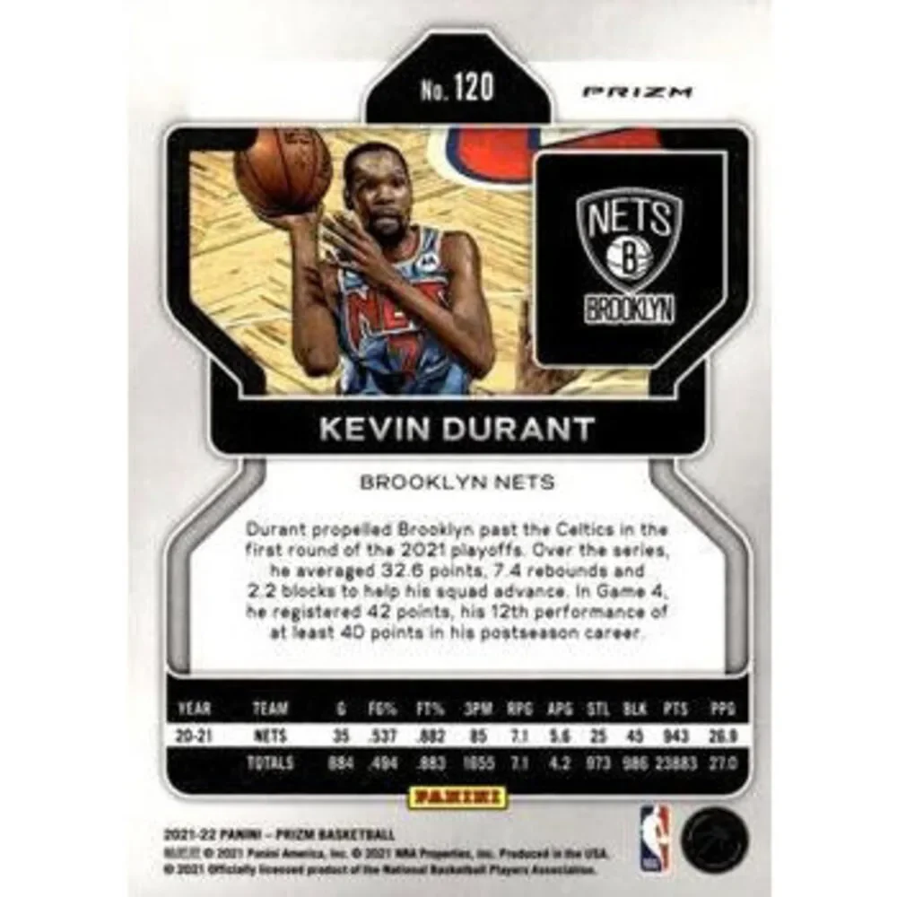 2021-22 Panini Silver Prizm Kevin Durant 120 Brooklyn Nets
